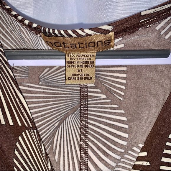 Notations Brown and Cream Geometric Dress Twisted V-neck 3/4 Sleeve Women’s XL - Picture 3 of 8